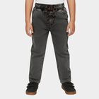 Boys' Washed Black Regular Fit Elastic Waist Jeans, चारकोल, small