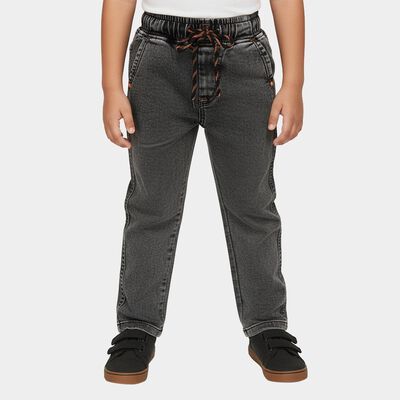 Boys' Washed Black Regular Fit Elastic Waist Jeans