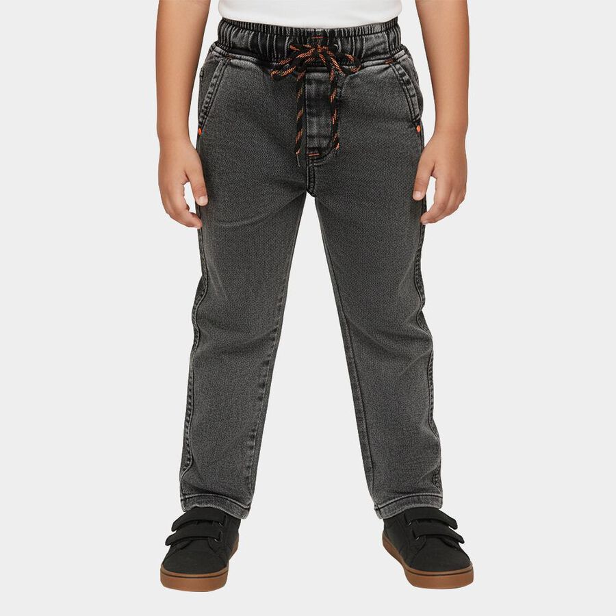 Boys' Washed Black Regular Fit Elastic Waist Jeans, चारकोल, large