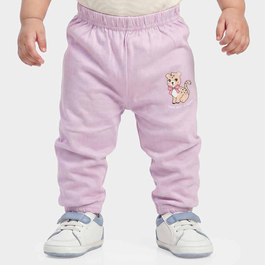 Infants' Lavender Jogger Fit Cartoon Printed Cotton Pyjama, लाइलेक, large