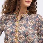 Women's Dark Blue Round Neck Printed Kurti, Dark Blue, small image number null