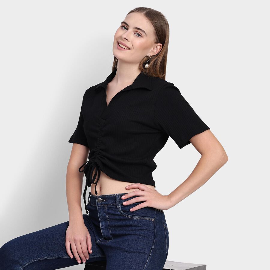 Ladies' 100% Cotton Crop  Top, काला, large image number null