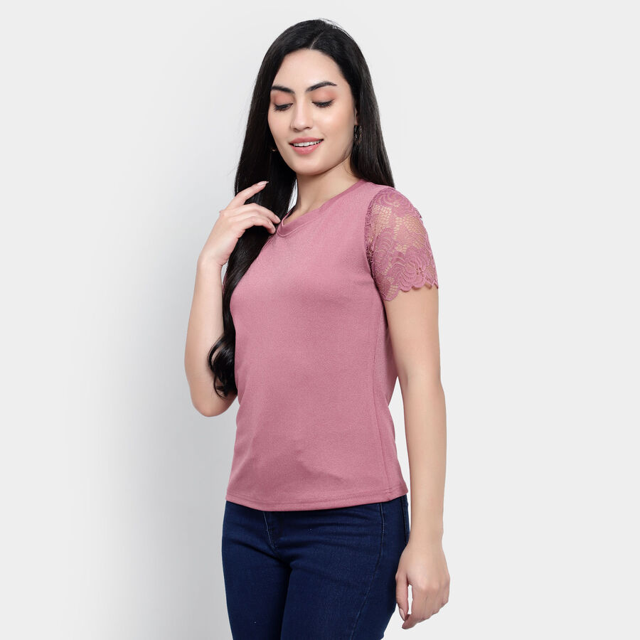 Solid Round Neck T-Shirt, Purple, large image number null