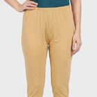 Women's Khaki Cotton Blend Elastic Waist Churidar, खाकी, small