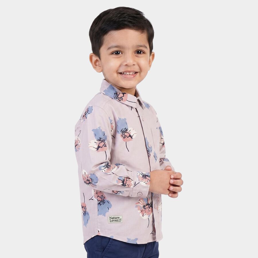 Boys Pink Cotton Long Sleeve Collar Shirt, Pink, large