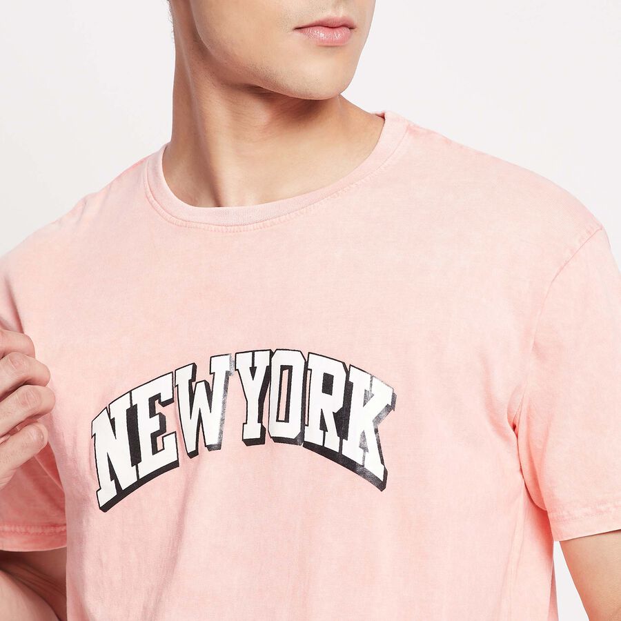 Cut & Sew Round Neck T-Shirt, Pink, large image number null