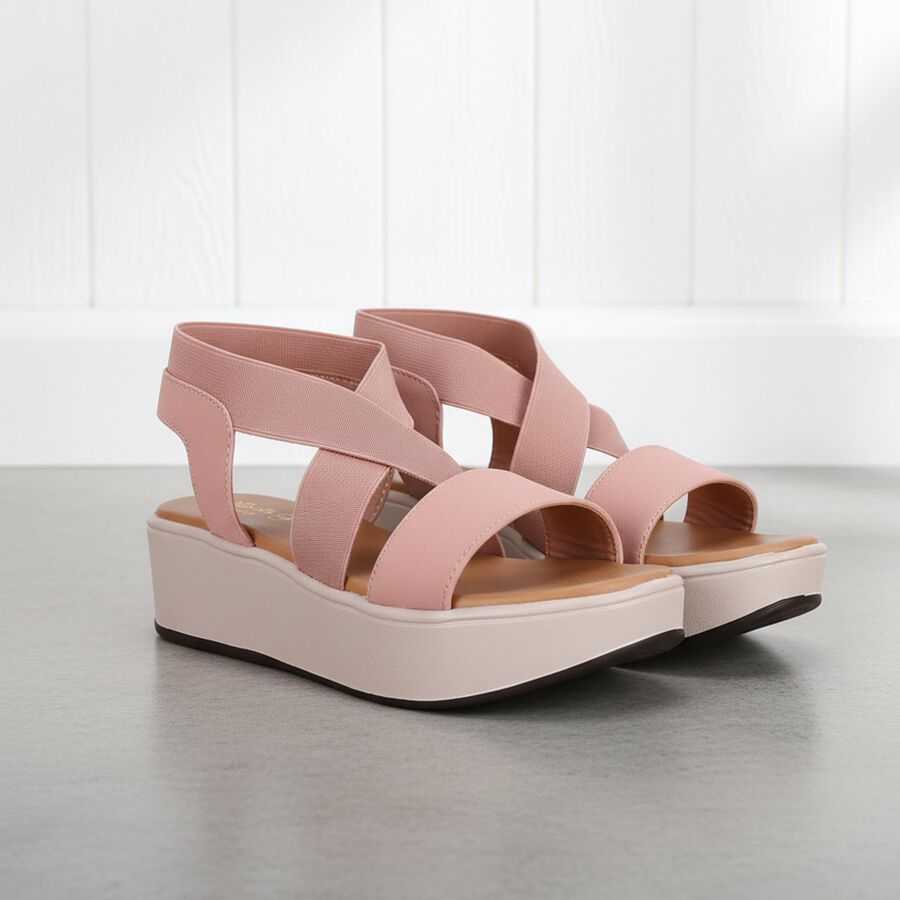 Women's Pink Strappy Wedge Sandals, Pink, large