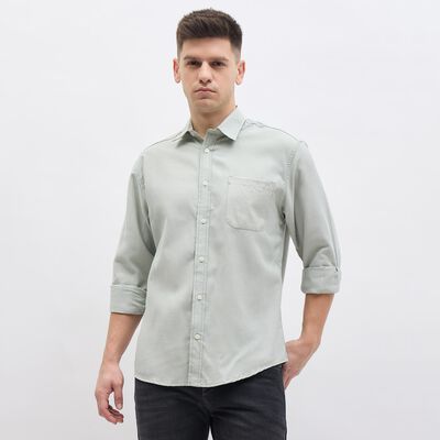 Men's Light Sage Green Cotton Full Sleeve Classic Collar Shirt
