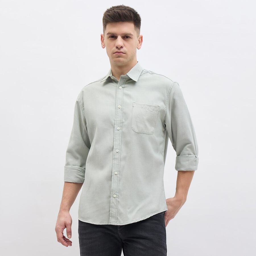 Men's Light Sage Green Cotton Full Sleeve Classic Collar Shirt, Light Green, large image number null