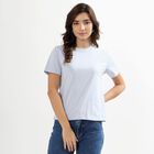 Women's Light Powder Blue Cotton Round Neck Casual T-Shirt, Light Blue, small image number null