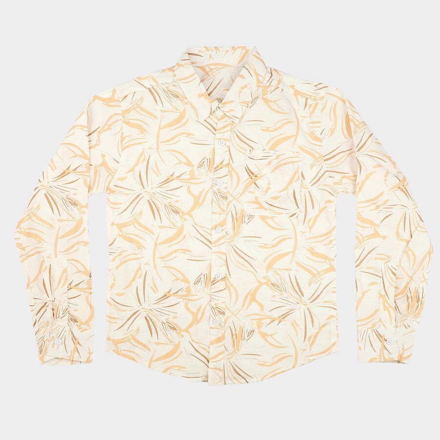 Boys White Printed Casual Shirt, White, large