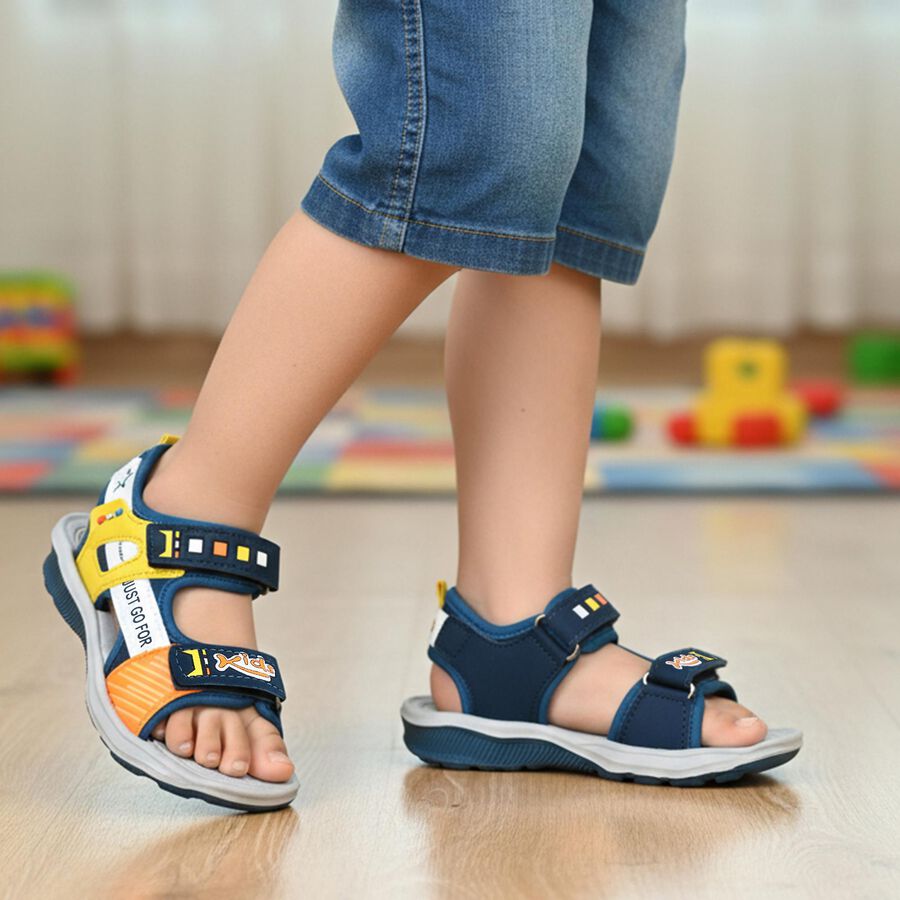 Boys' Blue Velcro Strap Strappy Sandals, Teal Blue, large