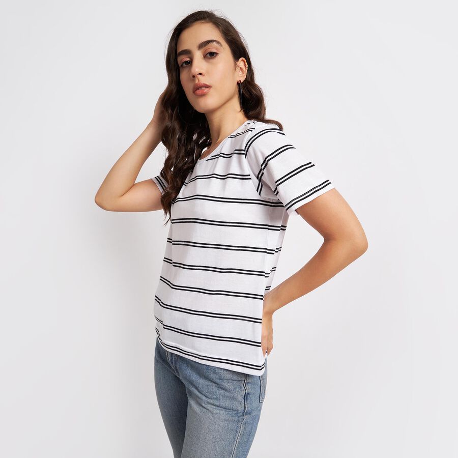 Stripes Round Neck T-Shirt, White, large image number null