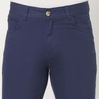 Solid Slim Fit Casual Trousers, Dark Blue, small image number null