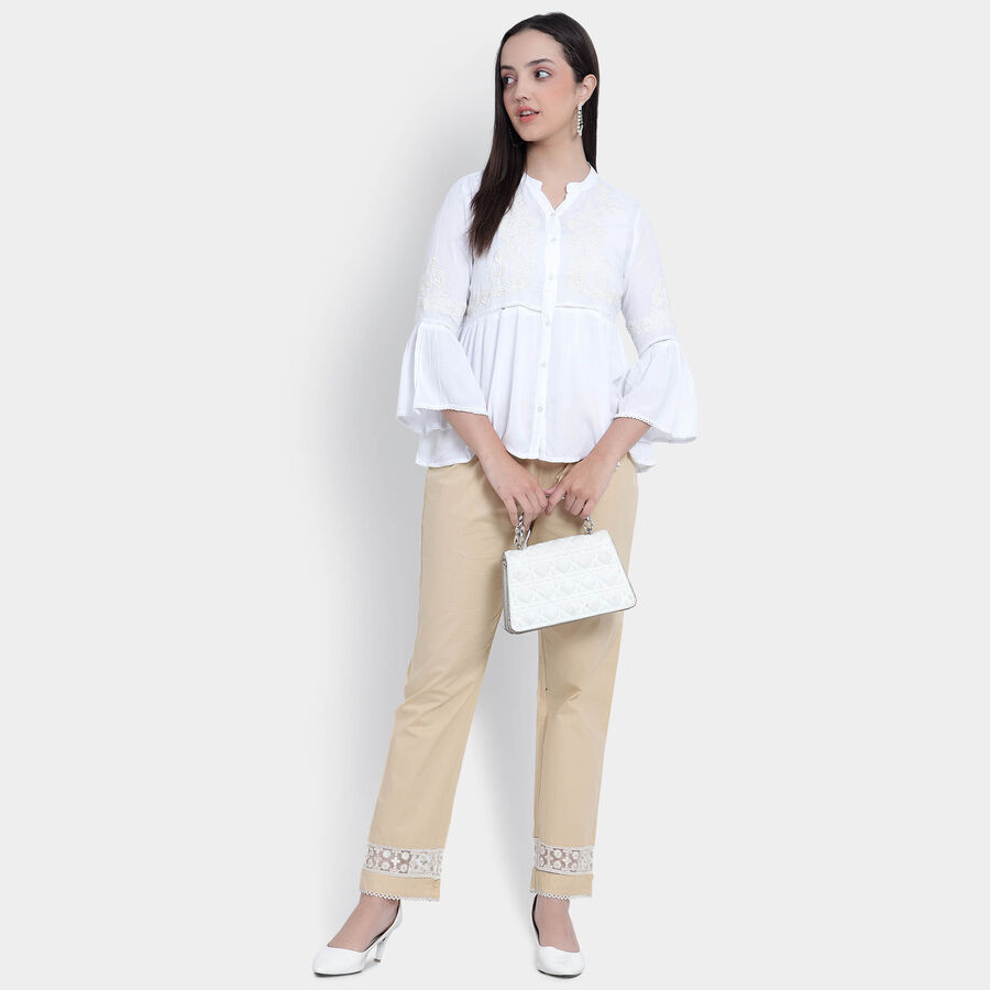 Embellished 3/4th Sleeves Shirt, White, large image number null
