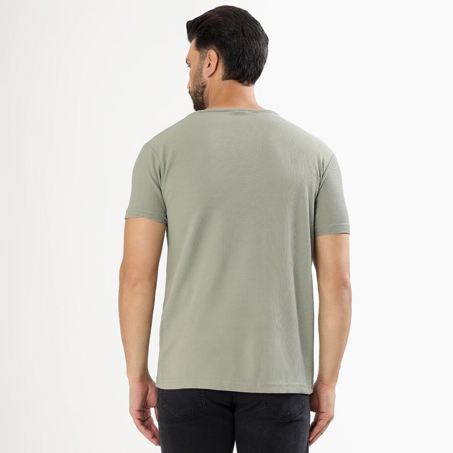 Men's Light Sage Green Crew Neck Casual T-Shirt, हल्का हरा, large