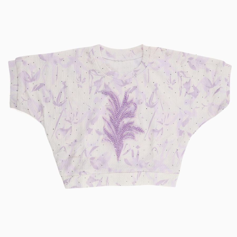 Girls' Off-White Round Neck Casual T-Shirt, ऑफ व्हाइट, large image number null