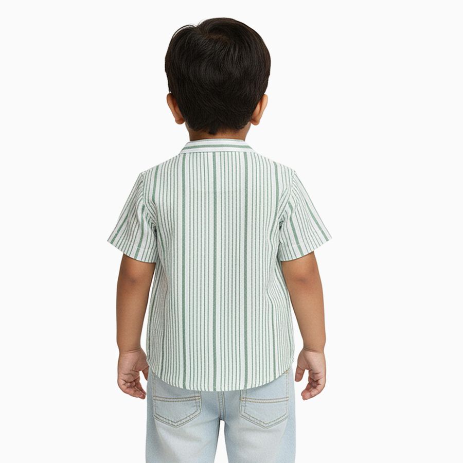 Infants Light Sage Green Cotton Half Sleeve Mandarin Collar Casual Shirt, Light Green, large image number null