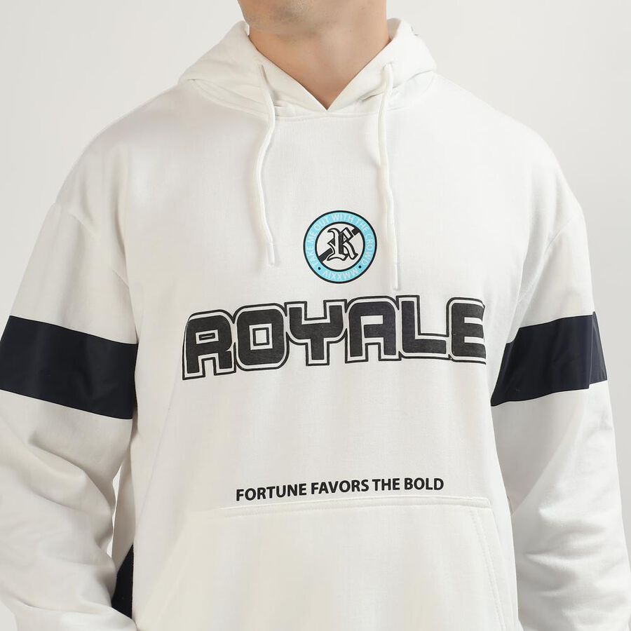 Men's Bright Snow White Hooded Neck Casual Sweatshirt, White, large image number null