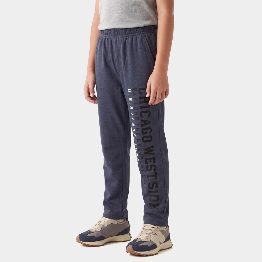 Boys' Navy Blue Straight Fit Graphic Printed Pyjama, Mid Blue, large