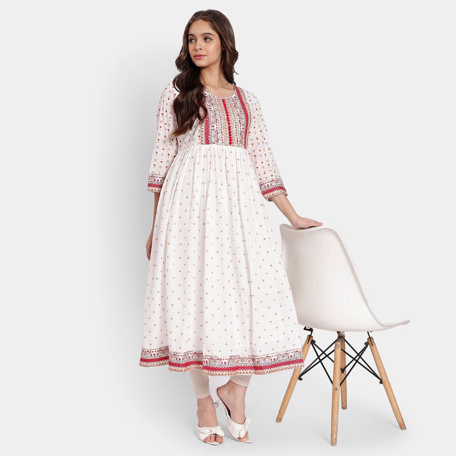 Ladies' Cotton Ethnic Set, Off White, large image number null
