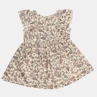 Infants' Beige Floral Printed Ruffle Fit and Flare Frock, Beige, small