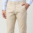 Men's Beige Slim Fit Textured Chino Trousers, गहरा पीला, small
