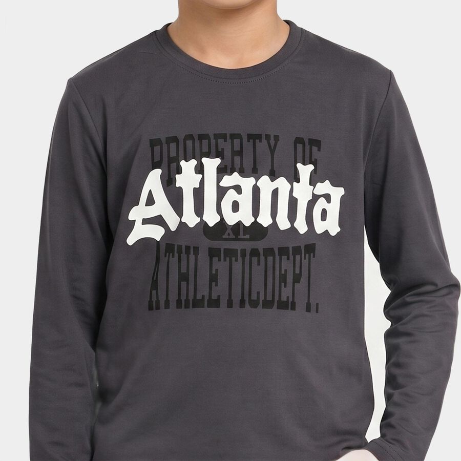 Boys Dark Grey Round Neck Regular Boys T-Shirt, Dark Grey, large
