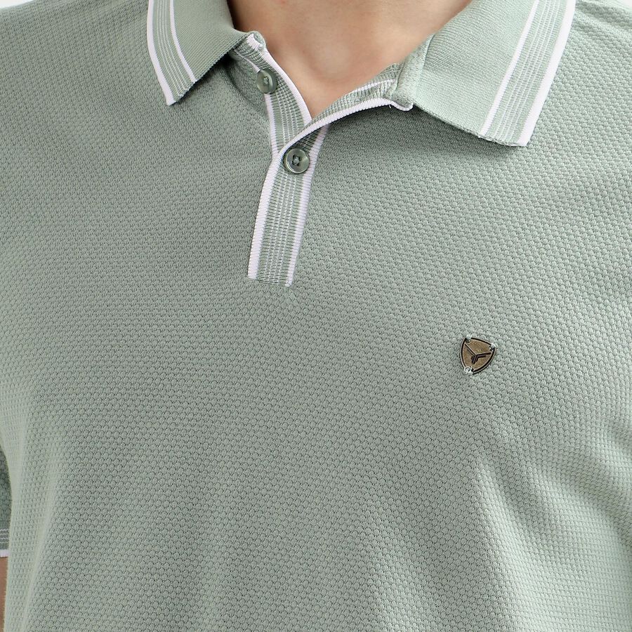 Men's Light Sage Green Polo Collar Preppy T-Shirt, Light Green, large image number null