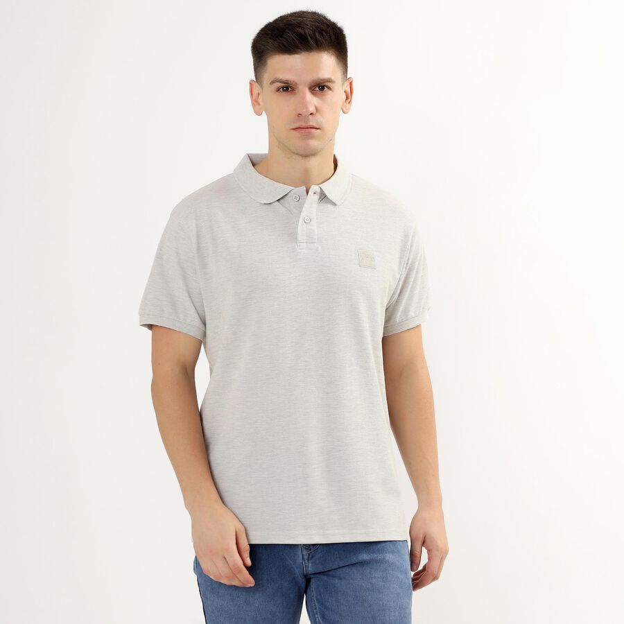 Men's Collared Half Sleeves T-Shirt, Melange Light Grey, large image number null