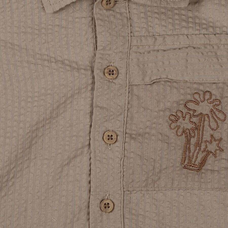 Infants Beige Cotton Half Sleeve Classic Casual Shirt, Beige, large