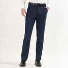Men's Navy Blue Slim Fit Flat-Front Formal Trousers, Dark Blue, small
