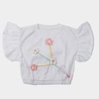 Girls White Round Neck Casual T-Shirt, White, small