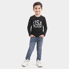Boys Black Round Neck Regular Boys T-Shirt, Black, small