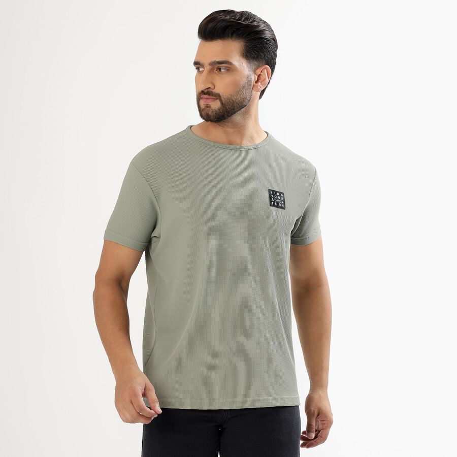 Men's Light Sage Green Crew Neck Casual T-Shirt, हल्का हरा, large