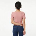 Women's Pink Boat Neck Crop Top, Pink, small