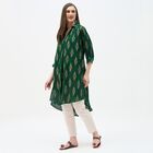 Women's Dark Green Mandarin Collar Straight Kurta, Dark Green, small