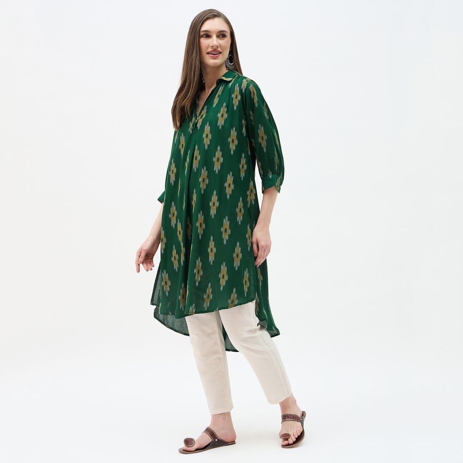 Women's Dark Green Mandarin Collar Straight Kurta, Dark Green, large