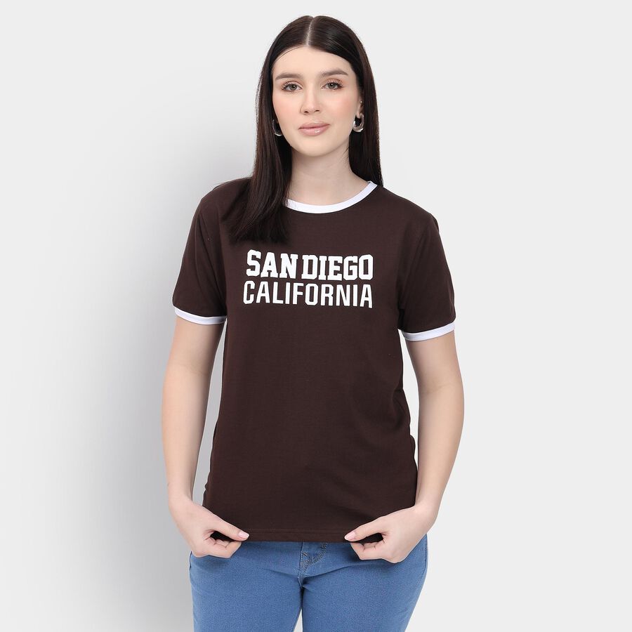 Ladies' 100% Cotton Round Neck T-Shirt , Brown, large