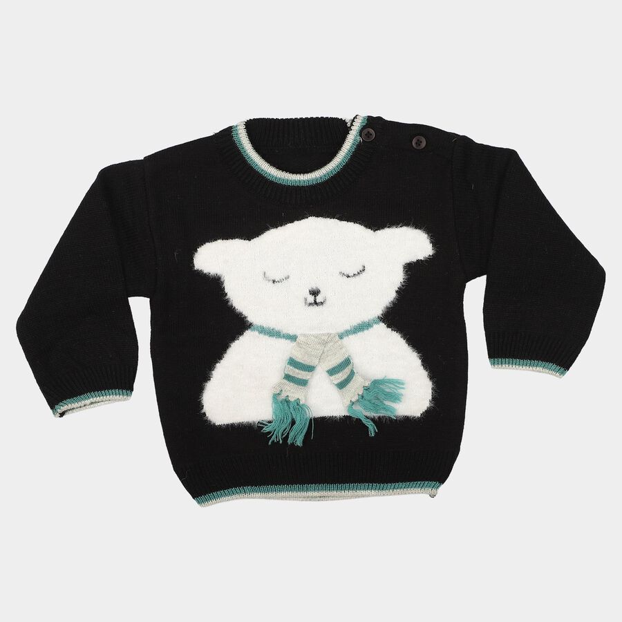 Infants' Black Crew Neck Long Sleeve Pullover, काला, large