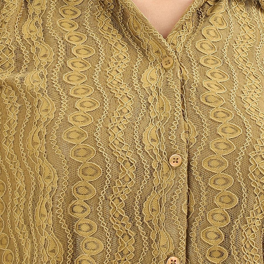 Women's Light Green Lace Full Sleeve Shirt, Light Green, large image number null