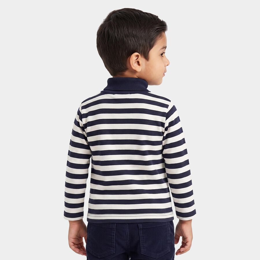 Boys' Navy Blue High Neck Striped Pullover, Navy Blue, large