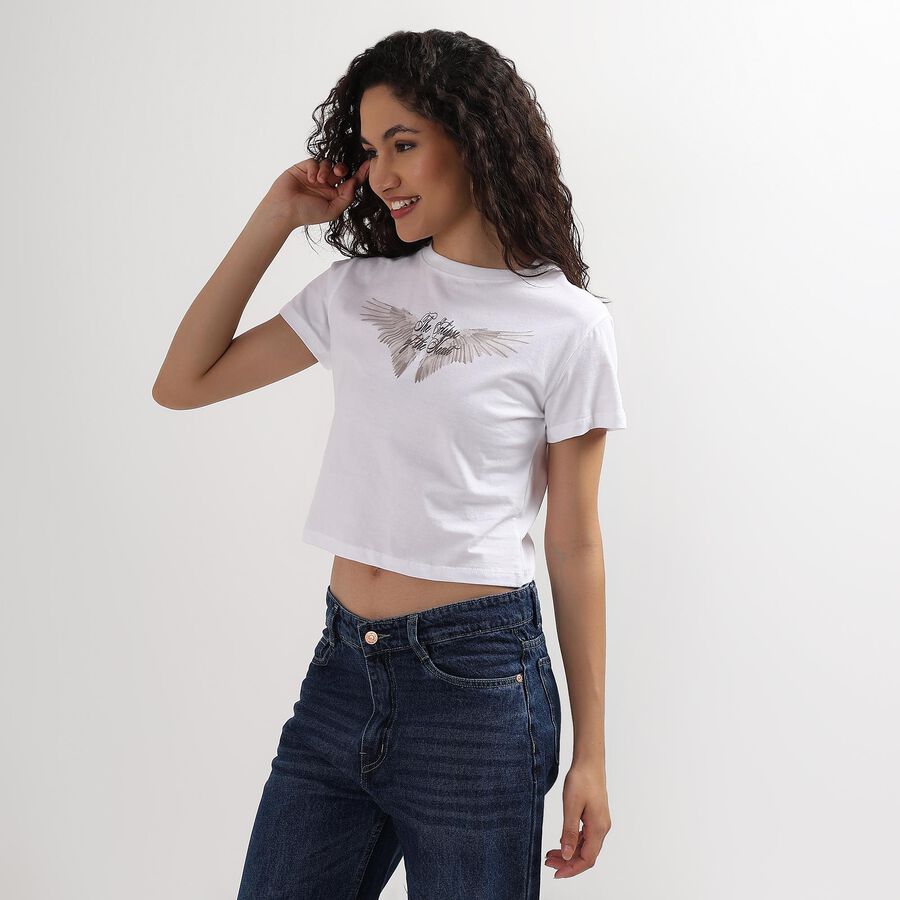 Ladies' 100% Cotton Round Neck T-Shirt , White, large image number null