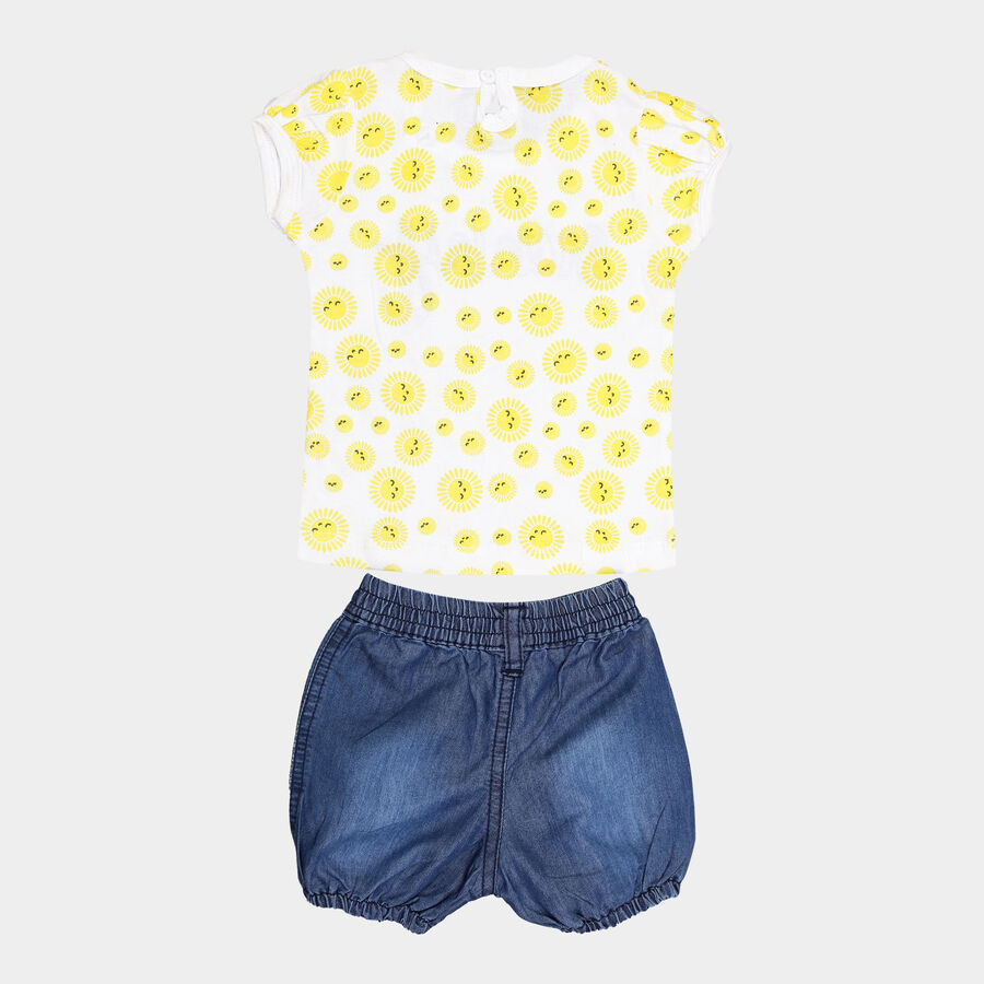 Infants Cotton Printed Shorts Set, Yellow, large image number null