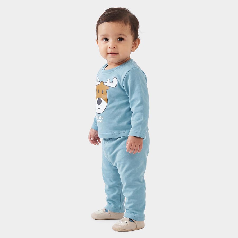 Infants' Teal Blue Round Neck Graphic Baba Suit, Teal Blue, large