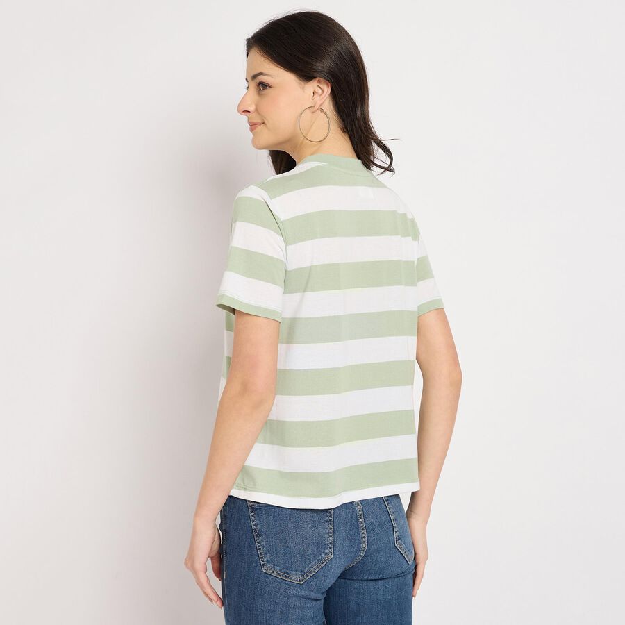 Ladies'  Stripes Round Neck T-Shirt, Light Green, large image number null