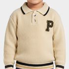 Boys' Cream Polo Collar Long Sleeve Pullover, ऑफ व्हाइट, small