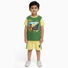 Boys' Dark Green Cotton Round Neck Cartoon Print Baba Suit, गहरा हरा, small image number null