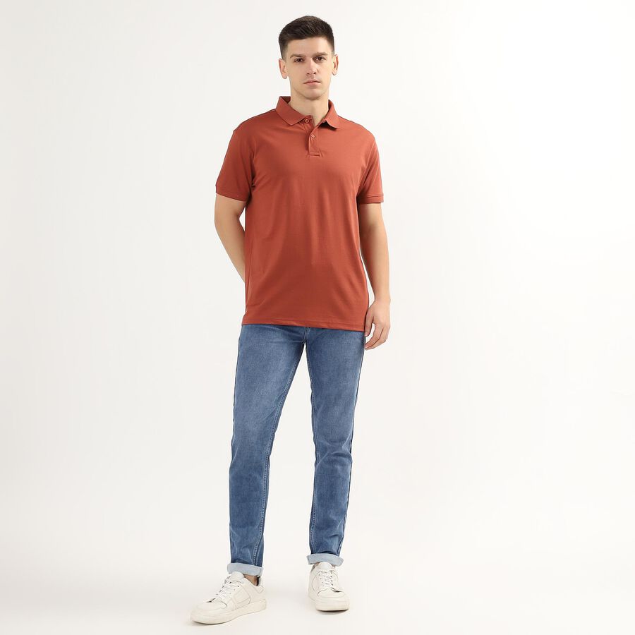Men's Rust Polo Collar Casual T-Shirt, Rust, large