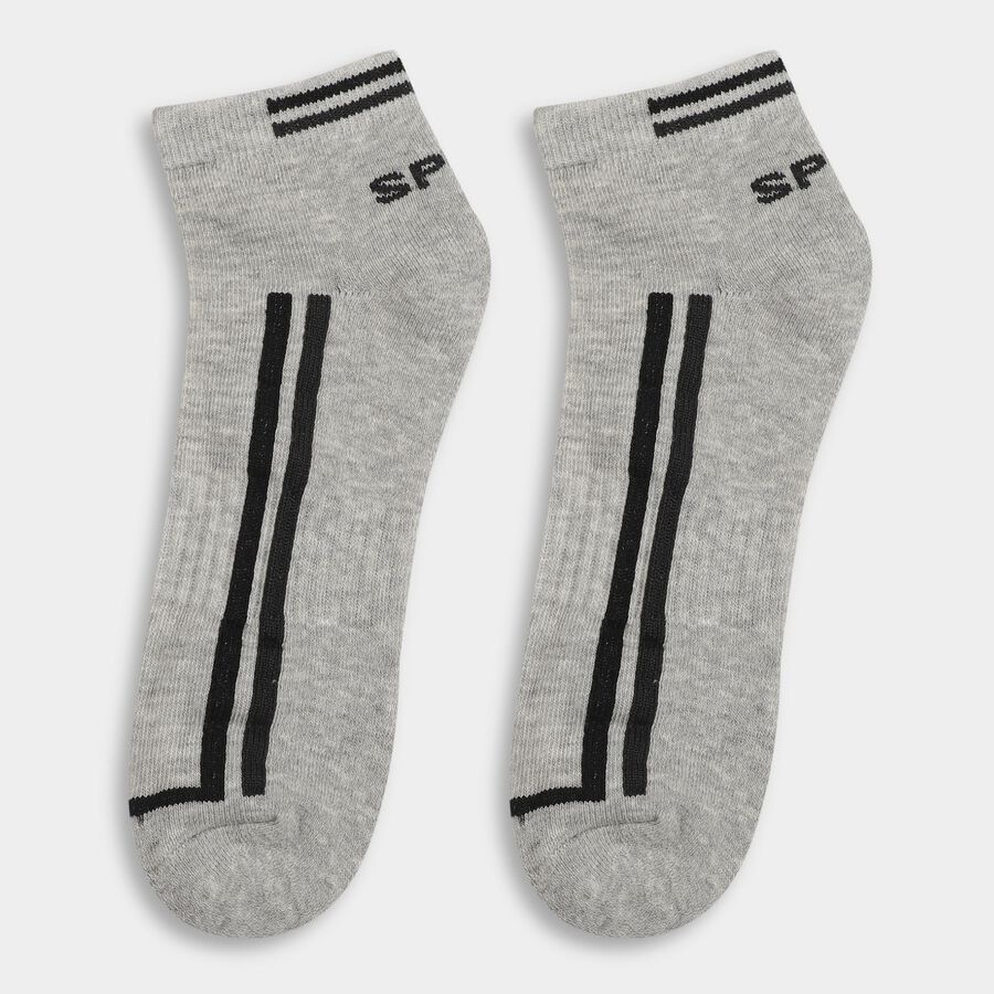 Men's Grey, White and Black Regular Fit Striped Ankle Socks Pack of 3, White, large